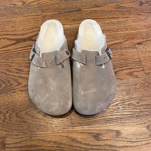 Grey fluffy Birkenstocks